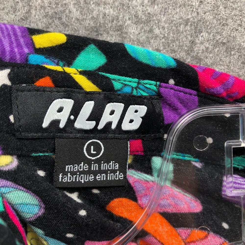 A-Lab Mushroom Print Cropped Button Up Shirt Womens L Psychedelic Colorful Boxy - Picture 3 of 10